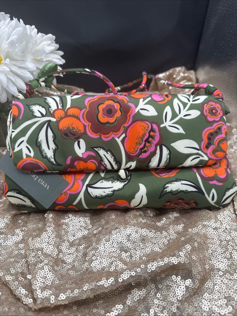 VERA BRADLEY Andover Shoulder Bag Bubbly Flowers Green Nylon